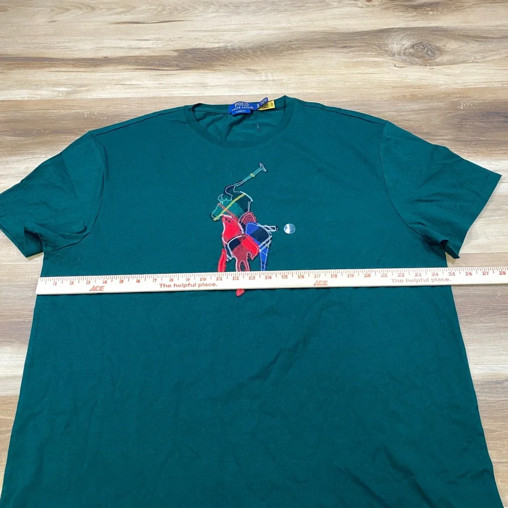 Polo Ralph Lauren T-Shirt Mens XL Big Pony Plaid Cotton Classic Fit Green